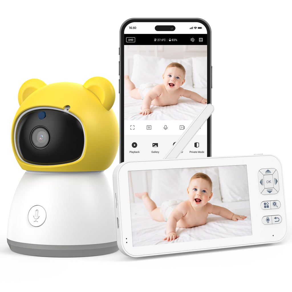 Wisdom View 5"Baby Monitor wifi Smartphone Baby Monitor with Camera and 2-Way Audio 2K HD Screen Video Baby Monitors with Infrared Night Vision Temp & Humidity Sensor Cry Detection Ideal Present