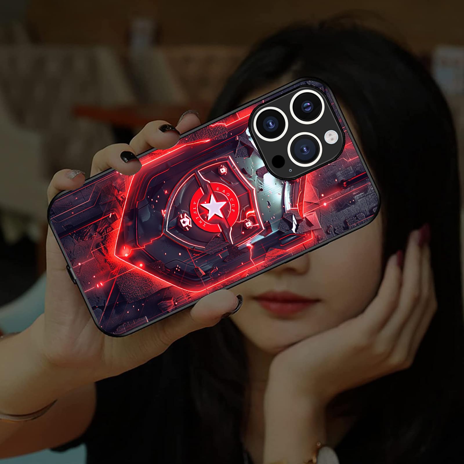 FAYSEN LED Light Up Case - for iPhone 15 Pro Max with Lightning Bonfire Sheild Theme Luminous Flash Phone Cases Accessories (Red Sheild for iPhone 15 Pro)
