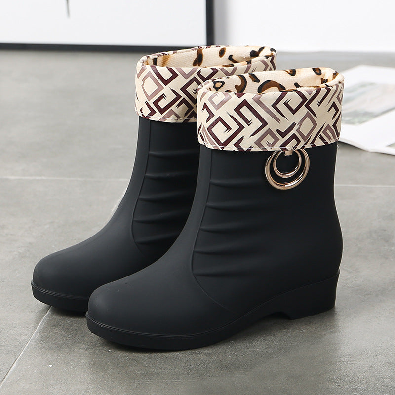 Women's Velvet Rain Boots - Non-slip Mid Tube Design