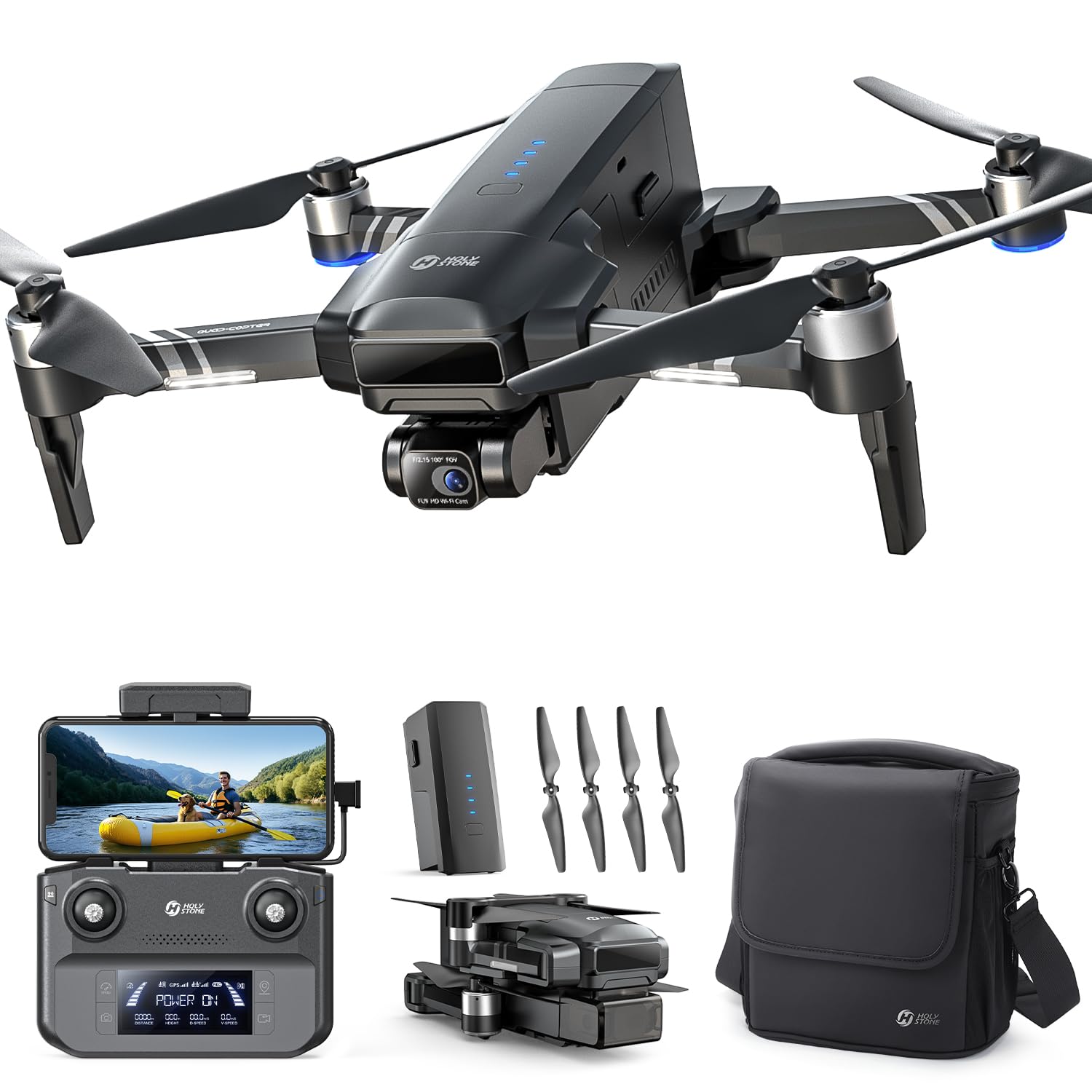 Holy Stone HS600 2-Axis Gimbal Drones with Camera for Adults 4K EIS Integrated Remote ID 10000 FT Range Transmission GPS Drone with Brushless Motors 4K/30FPS Follow Me Level 6 Wind Resistance