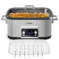Sunvivi Programmable 8 Quart Slow Cooker 12 in 1 Multi-Cooker Food Warmer with Digital Timer Temp Control Removable Cast Aluminum Pot & Dishwasher-Safe Tempered Glass Lid Stainless Steel