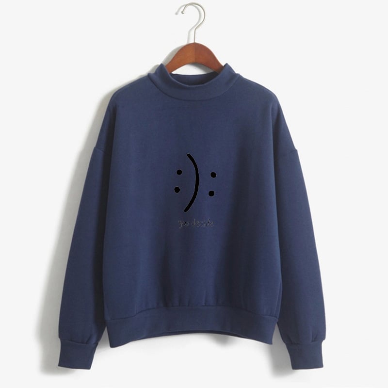 Smiley Text Casual Loose Round Neck Sweater for Women