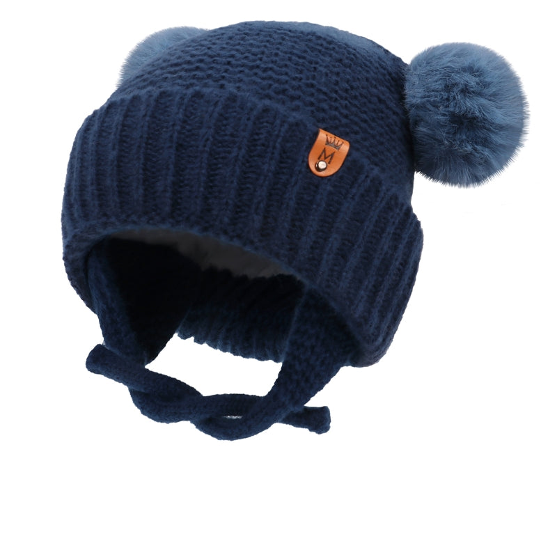 Cute Knitted Baby Hat with Double Ball and Ear Protection