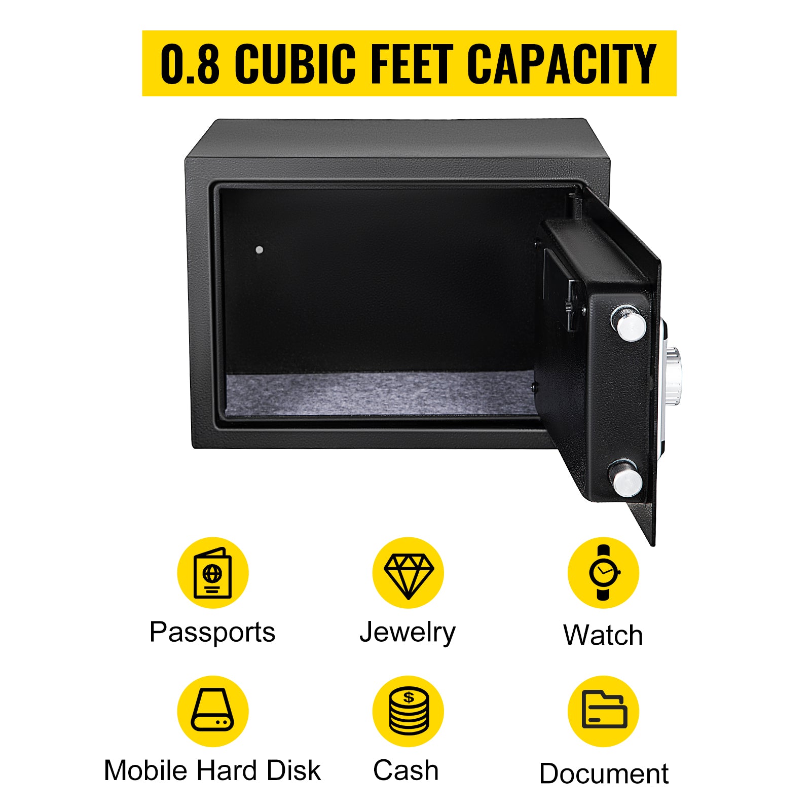 SucceBuy Fingerprint Locks Safe Deposit Box 0.8/2.1 Cubic Feet Digital Electronic Secret Hidden Piggy Bank for Money Guns File