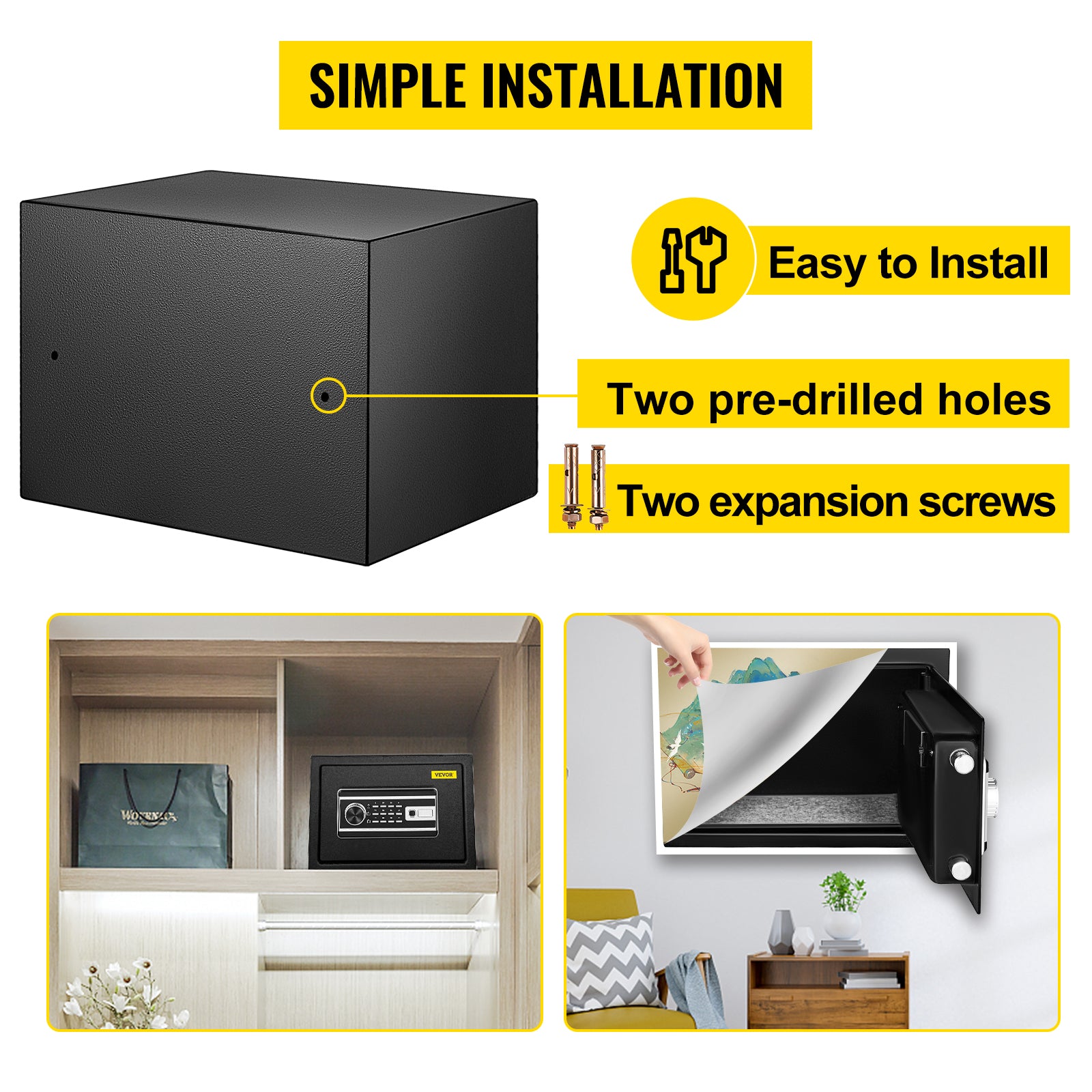 SucceBuy Fingerprint Locks Safe Deposit Box 0.8/2.1 Cubic Feet Digital Electronic Secret Hidden Piggy Bank for Money Guns File